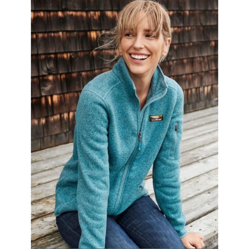 L.L.Bean Sweater Fleece Full-Zip Jacket In Green - Picture 2 of 11
